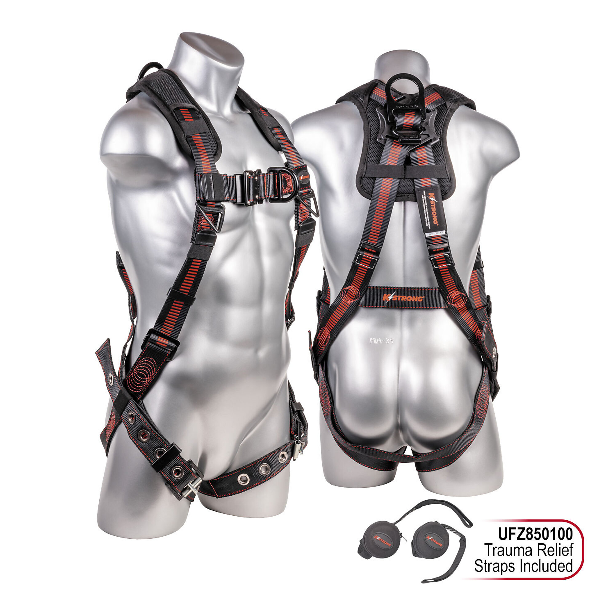 KStrong Kapture Elite+ 5-Point Full Body Harness — Enhanced Dorsal D-Ring Plus, Front D-Ring, Tongue Buckle Legs, Quick-Connect Chest, Back/Shoulder Pad, XL-2XL, Model# UFH152011GQ-XL-2XL